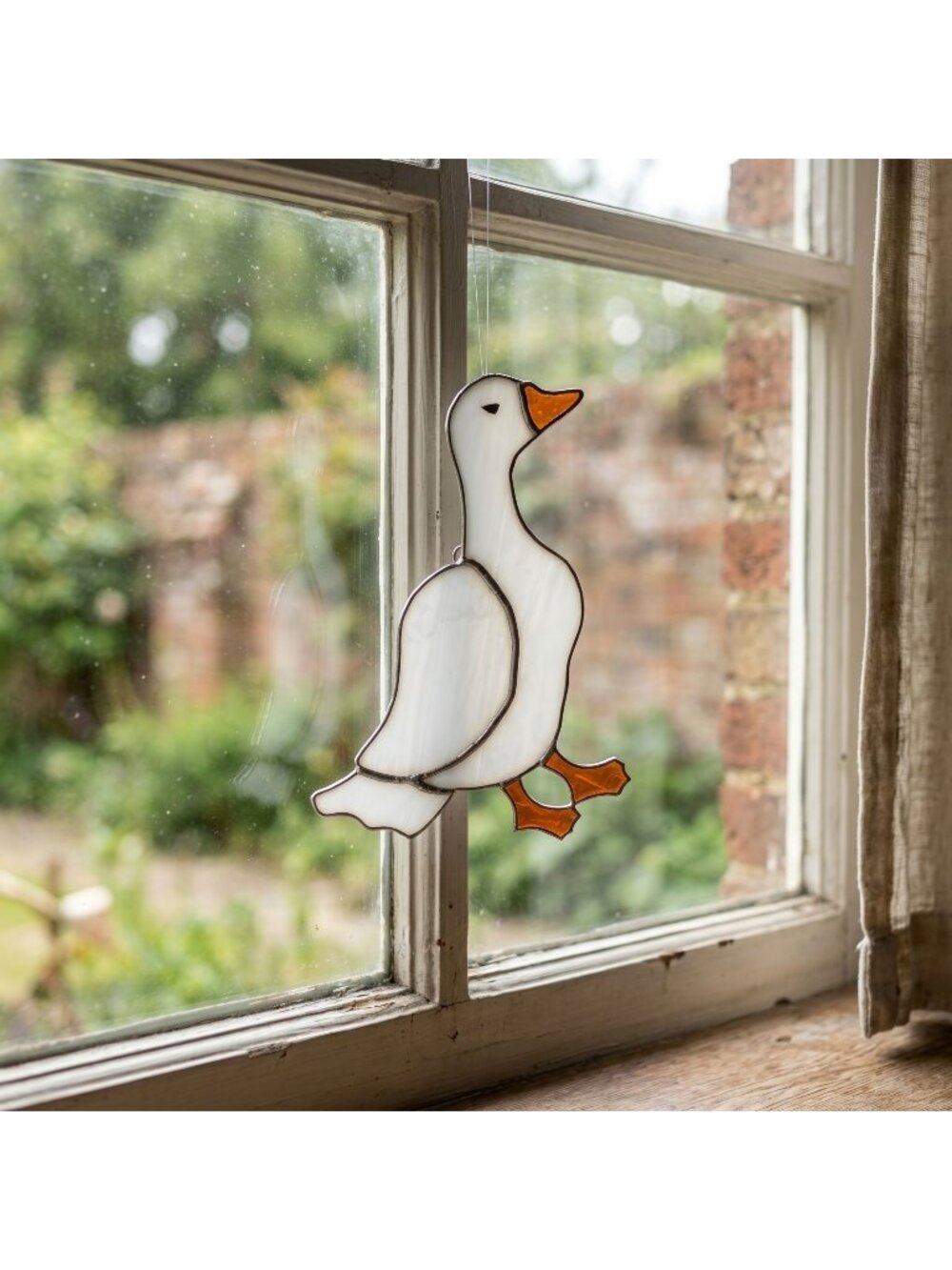 Vintage Stained Glass Goose Suncatcher Window Hanging Farmhouse Decor 5"